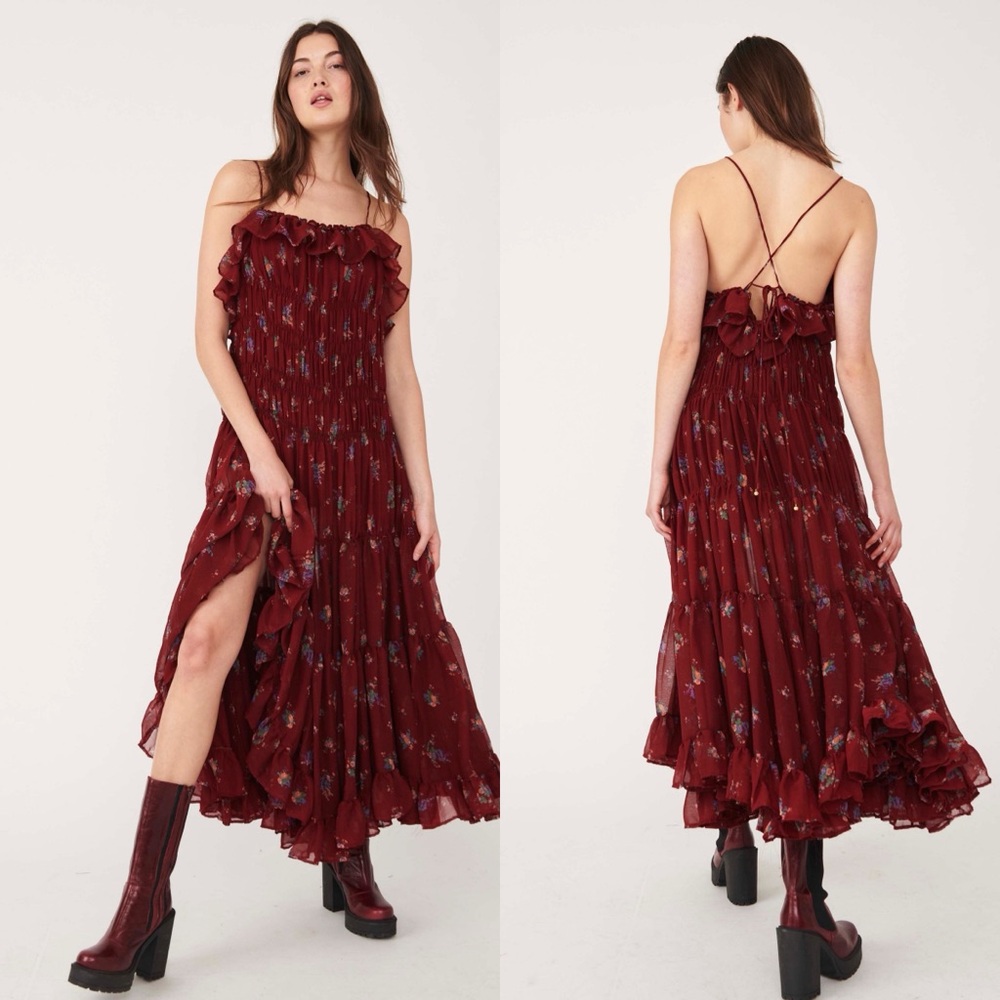 Free People Cloud Nine Maxi Dress In Berry Combo XL